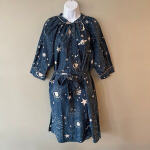 Conditions Apply NWT Shirt Dress Celestial Blue Astro Print Belted XS Witchy‎